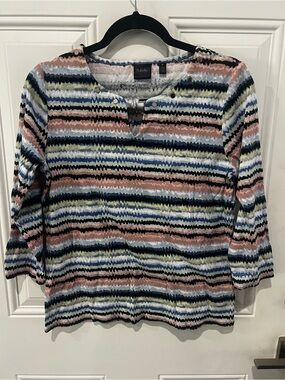Rafaella Multi-Color Striped Keyhole Knit Top
